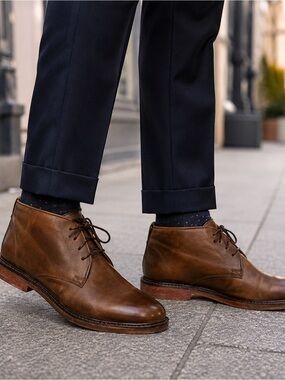 GBX Men’s Brown Leather Ankle Lace-up Almond Toe Chukka Boots 13
